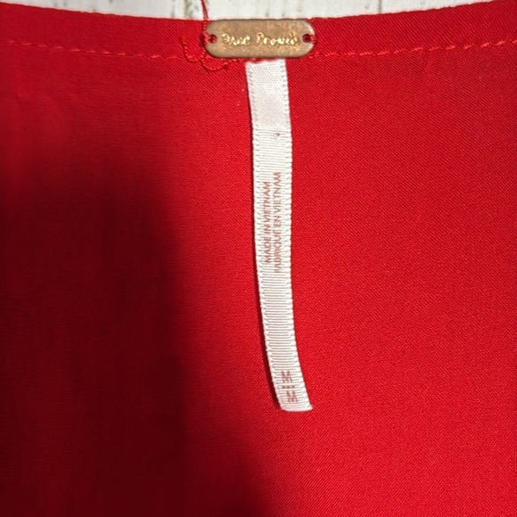 Free People Closer to The Heart Mini Ruffle Chiffon V Neck Dress Red Medium - Picture 6 of 7
